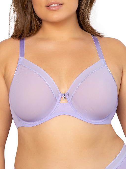 Curvy Couture Women's Sheer Mesh Full Coverage Unlined Underwire Bra