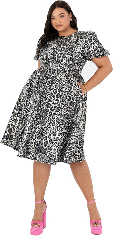 Lovedrobe Womens Ladies Midi Dress with Pockets Leopard Size 16