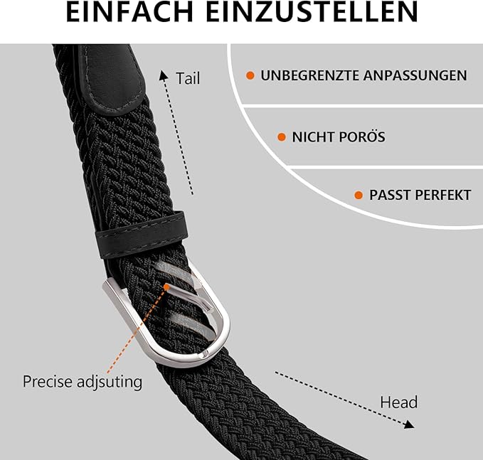TANGCHAO Mens Belt,Elastic Braided Belt Unisex Men Women Braided Elastic Stretch Woven Belt 33mm(1.25") Multi Colours Black 90