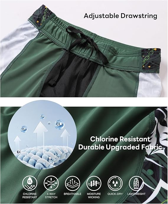 HUGE SPORTS Men's Splice Swimming Shorts Compression Jammer Long Wild Series, Bear Green, XXL