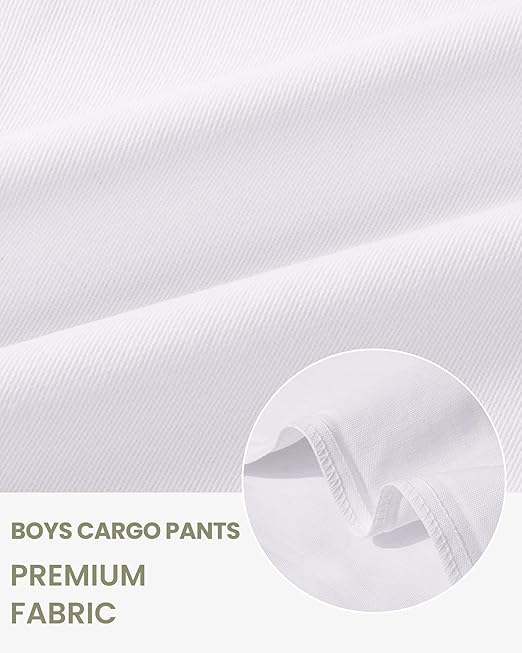 Auranso Boys Cargo Trousers 12-13 Years Kids Elasticated Waist Joggers with Drawstring Outdoor Casual Pants White