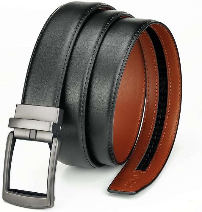 FEFLO Men's Ratchet Belt with Automatic Buckle, No Hole Adjustable Belt for Suits and Jeans