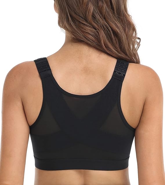 DotVol Comfort Front Closure Full Coverage Back Support Non Padded Wirefree Everyday Bra for Women(Black,32DD)