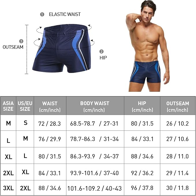 Arcweg Men's Swimming Trunks Shorts Sport Boxer Swimwear Boxers Underwear Drawstring Summer Beach Board Shorts Elastic Swimsuit Bottom Blue Stripe M(UK)