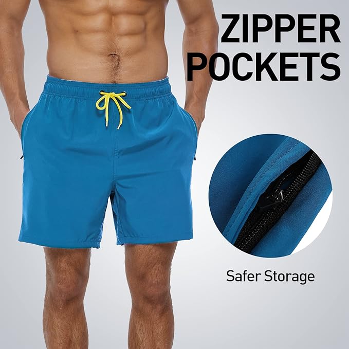 Arcweg Men's Swimming Shorts Mens Swim Trunks with Zipper Pockets Swim Shorts Mesh Lining Stretchy Board Shorts Surfing Beach Shorts Quick Dry