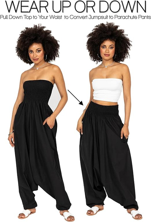 Cotton Maxi Harem Trouser Jumpsuit Black (One Size)