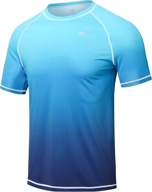 YuKaiChen Men's UPF 50+ Rash Guards Short Sleeve Swim Shirts Quick Drying Sun Protection Rash Vest Gradient Blue M