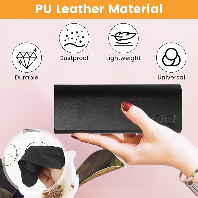 KATIMI 4PCS Glasses Case Hard Shell PU Leather Women Men, Magnetic Hard Glasses Case with 4 Cleaning Cloth for Sunglasses Storage, Portable Hardshell Eyeglasses Case (4 Colours)