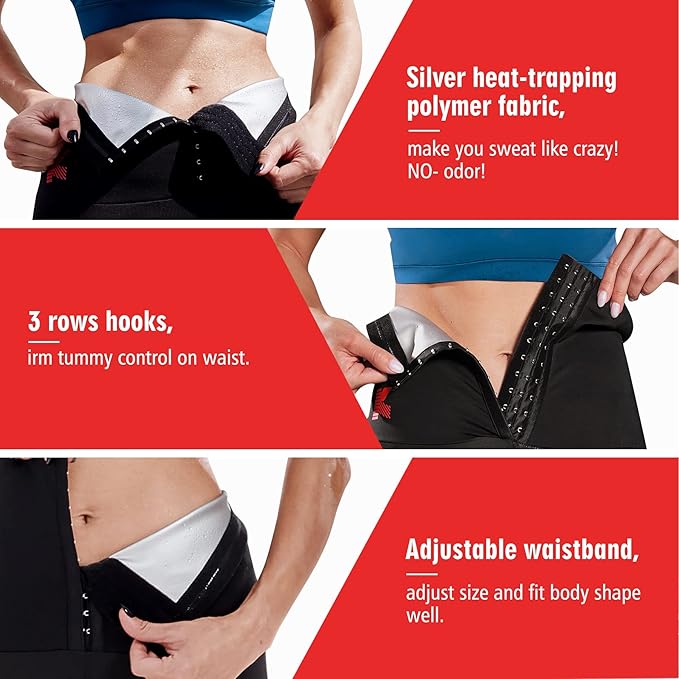 KUMAYES Sauna Leggings for Women Sweat Pants Tummy Control Sport Leggings Compression Slimming Workout Training Body Shaper, Black, S