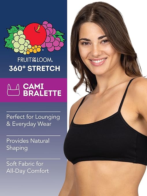 Fruit of the Loom Women's Spaghetti Strap Cotton Pullover Sports Bra Value Pack, Opaque, Black/White/White/Heather Grey 4-Pack, 38 (Pack of 4)