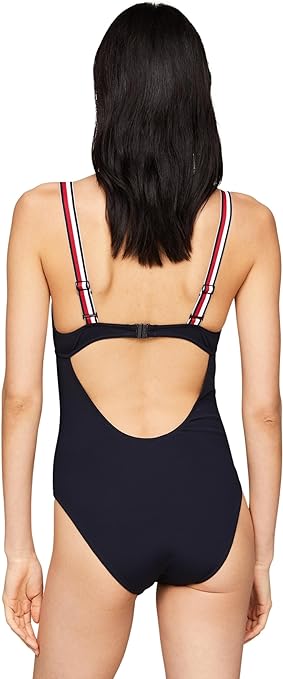 Tommy Hilfiger Women Bathing Suit Triangle One Piece Cut-out, Blue (Desert Sky), M