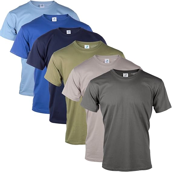 Blu Cherry 3 Pack Or 6 Pack Men's Cotton Regular Fit Round Collar Short Sleeve T-Shirt Top Assorted Multi Pack- Casual Relaxed Regular Fit (6 Pack Assorted Multicolor, XL)