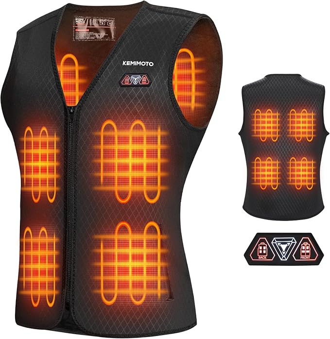 KEMIMOTO Women's Heated Vest, Rechargeable Heated Vest 3 Stalls Adjustable Temperature Warm Jacket, Electric Heated Gilet 8 Heating Zones, Outdoor Motorcycles Activities(Battery Pack Not Included)