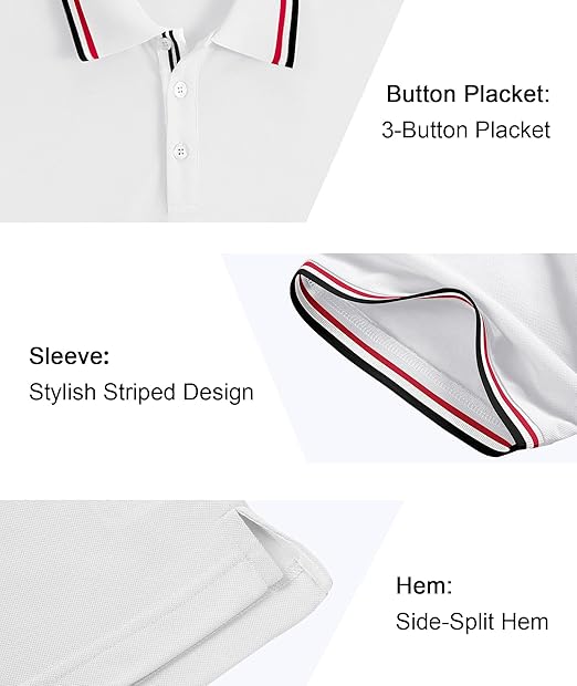 geeksport Men's Polo Shirt Short Sleeve Golf Polo Outdoor Breathable Tops for Mens Sports T-Shirt Work Tee White XL