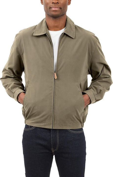 London Fog Men's Auburn Zip-Front Golf Jacket (Regular & Big-Tall Sizes) Cotton Lightweight, Olive, S
