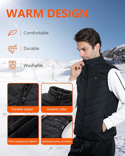 Aunus Heated Gilet for Men Women,Heated Vest Men Women,Heated Jacket with 9 Heated Areas,Heated Clothingwith 3 Temperatures Adjustable,Heated Body Warmer for Winter(No Battery), Black / XL