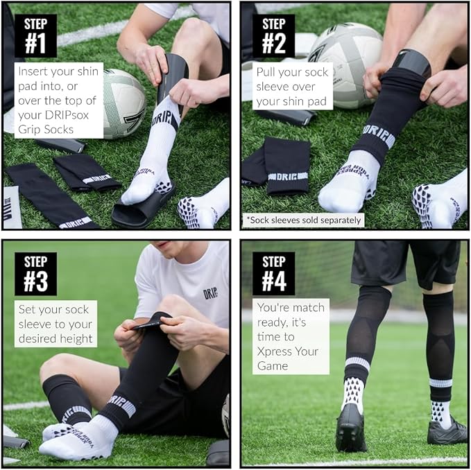 DRIPsox® Football Grip Socks Kids, Junior, Women & Men - 1 Pair White Grip Socks Football (L) - Anti Slip DripGrip Design