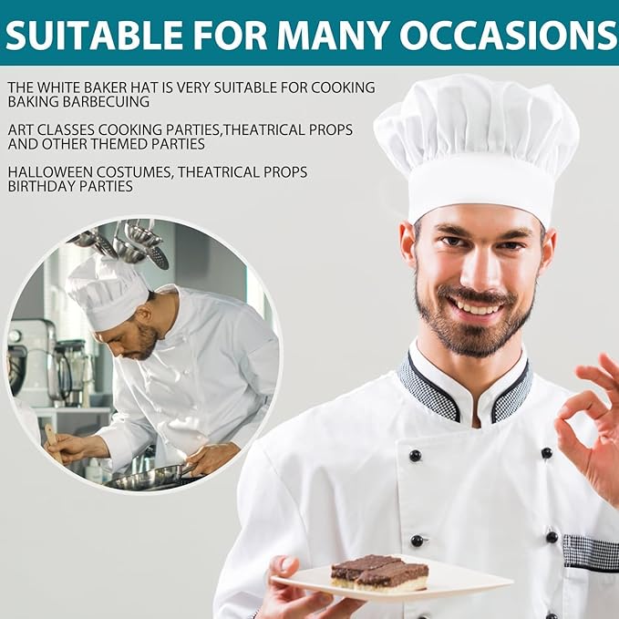 Raykce Chefs Hats for Adults - Unisex White Adjustable Kitchen Cooking Headgear Bakers Hats Kitchen Cap Mushroon Design Uniform Cap for Women Baking Party Cooking Restaurant