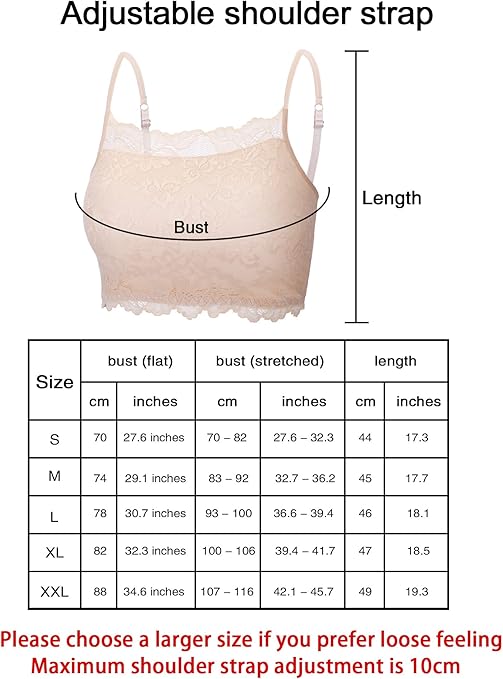 4 Pieces Women's Lace Bralette Cami Lace Half Camisole Stretchy Non Padded Bandeau Tube Top Bra for Women Girls (Black, White, Beige, Grey,X-Large)