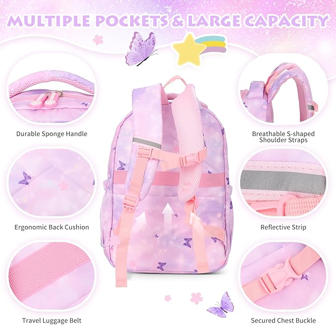 BYXEPA Girls Backpack, 43 x35 x17cm School Backpacks for Girls, Cute Book Bag with Compartments for Girl Kid Students Elementary School