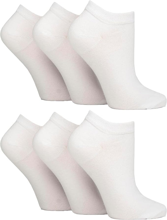 Gentle Grip - 6 Pairs Diabetic Trainer Socks for Women | Non Elastic Soft Top Extra Wide Ankle Socks (4-8, White)