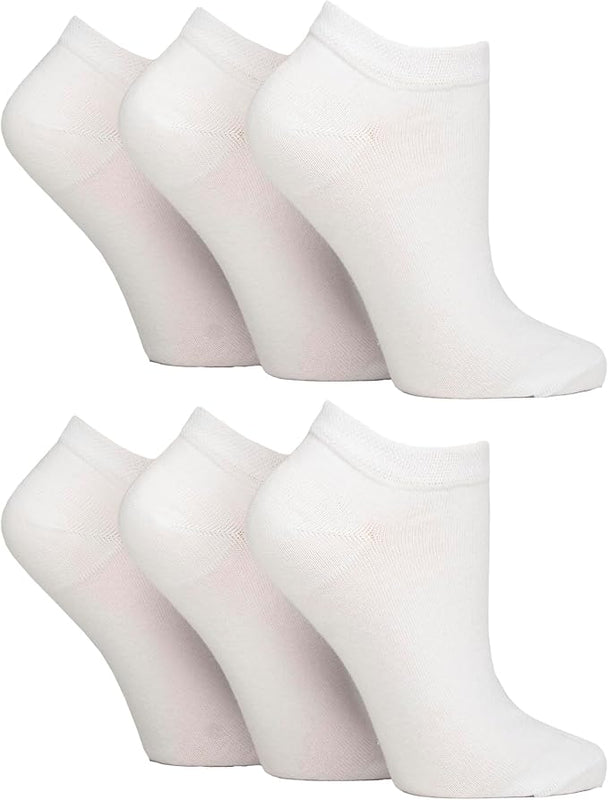 Gentle Grip - 6 Pairs Diabetic Trainer Socks for Women | Non Elastic Soft Top Extra Wide Ankle Socks (4-8, White)