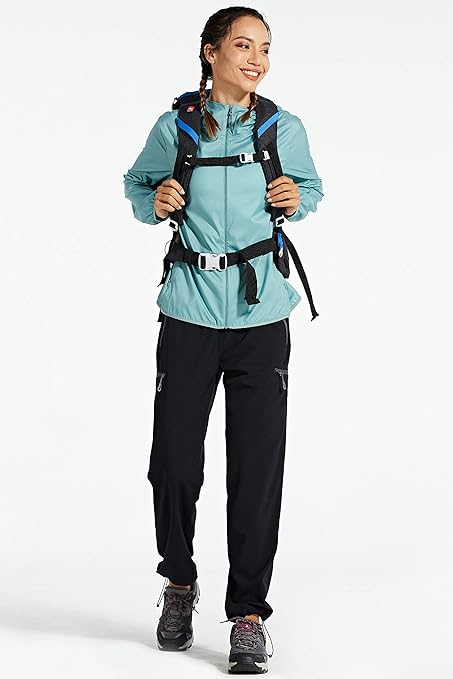 Libin Women's Hiking Trousers Waterproof Quick Dry Walking Pants Outdoor Elastic Waist Camping Travel Safari Rain with Zipper Pockets, Black M