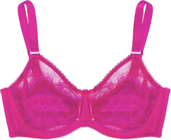 Smart & Sexy Women's Full Coverage Unlined Underwire, Lace & Mesh See, Plus Size Lingerie Inspired Retro Bra, Medium Pink, 38G