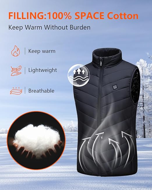 Aunus Heated Gilet for Men Women,Heated Vest Men Women,Heated Jacket with 9 Heated Areas,Heated Clothingwith 3 Temperatures Adjustable,Heated Body Warmer for Winter(No Battery), Black / XL