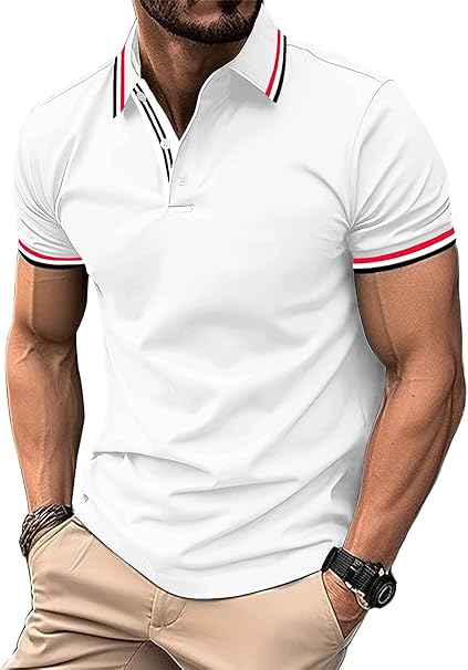 geeksport Men's Polo Shirt Short Sleeve Golf Polo Outdoor Breathable Tops for Mens Sports T-Shirt Work Tee White XL