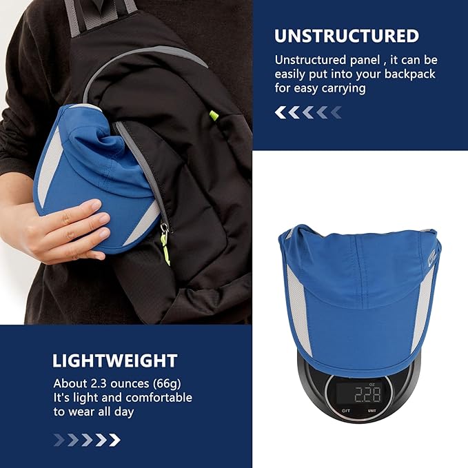 GADIEMKENSD Quick Dry Sports Hat Lightweight Breathable Soft Outdoor Running Cap Baseball Caps for Men (Blue, M)