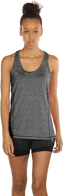 icyzone Womens Workout Top Racerback Quick Dry Yoga Running Tank Top Sleeveless Exercise Gym Shirts (M, Charcoal)