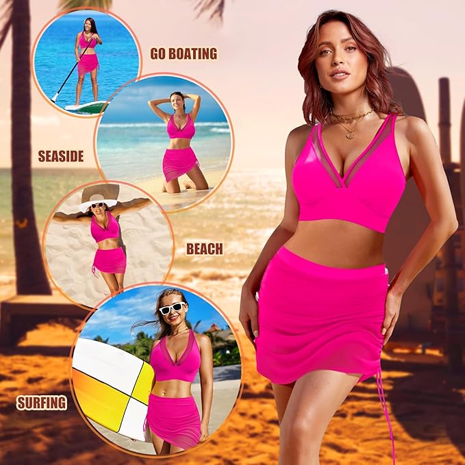 High Waisted Bikini Set Tummy Control Bikini Sets for Women, Adjustable Swimming Costumes for Grils Womens Beach Water Sport