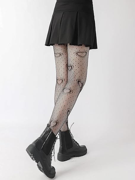 KLONKEE Womens Sexy Vintage Heart Polka Dot Pantyhose Gothic Style Jacquard Fishnet Tights Mesh Stockings Clubwear