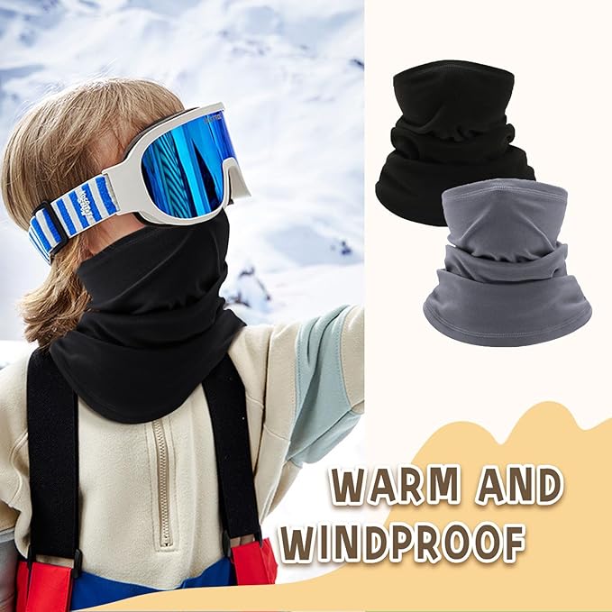 EUPSIIU 2 Pcs Kids Neck Warmer, Winter Neck Warmer Gaiter Fleece, Kids Ski Mask,Tube Scarf, Windproof Neck Scarf, Thermal Mask for Outdoor Sports Skiing Running Boys and Girls, One Size