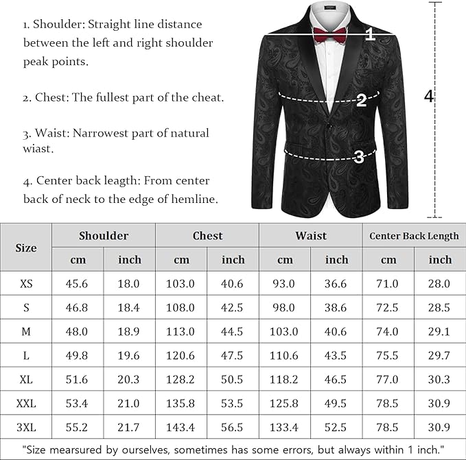 COOFANDY Mens Paisley Suit Lapel Jackets Tuxedo One Button Dinner Jacket Smart Blazer Retro Slim Fit Coat Party Blue XXL