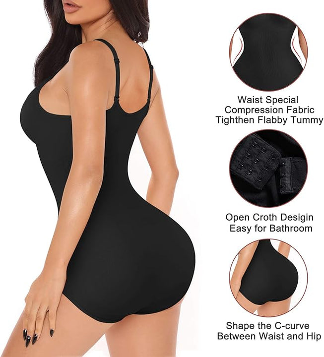 Gotoly Women Slimming Bodysuits Shapewear Tops Tummy Control Body Shaper Spaghetti Strap Camisole Leotards Bodycon Jumpsuit (Black, XL-XXL)