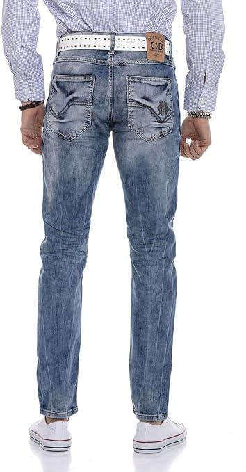 Cipo & Baxx Men's Jeans Trousers Slim Fit Contrast Stitching Regular Denim Trousers Casual Trousers - Multicolour - W30 L32