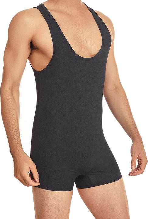 YUFEIDA Mens Sports Undershirts Leotard Slim Fit Bodysuit One Piece Active Shirt Sheer Soft Wrestling Singlet Bodywear Black, XL