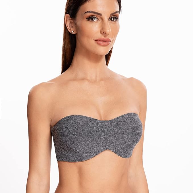 MELENECA Plus Size Strapless Bra, Minimiser, Unpadded Underwire, Transparent Straps, for Women, Grey Heather, 34E