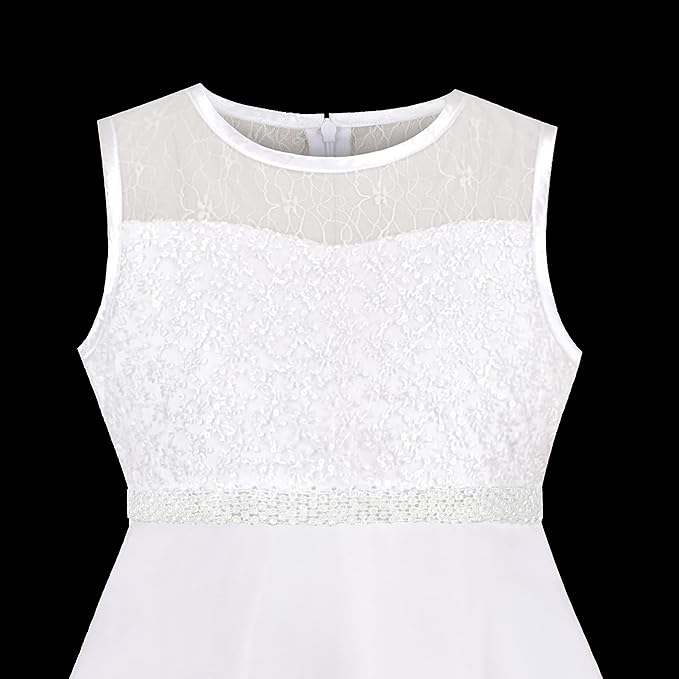 Sunny Fashion Girls Dress Formal White Chiffon Lace Sequin Baptism Wedding Bridesmaid Age 8 Years, White