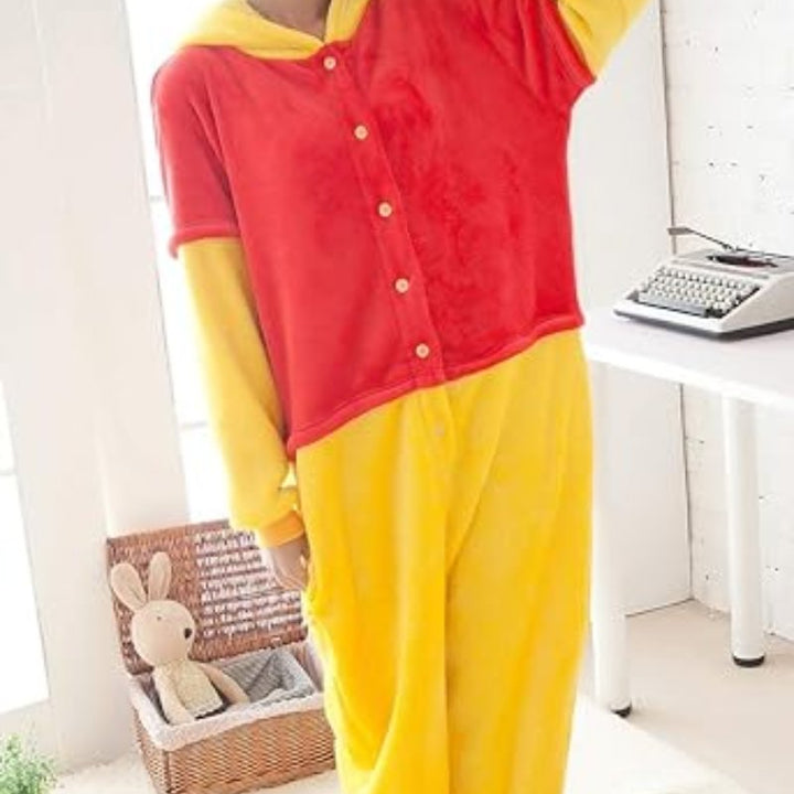 FunnyCos Animal Onesie Adult Halloween Pajamas Cosplay Costume Hooded Loungewear Winnie the Pooh S