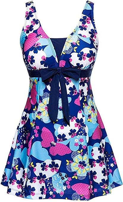 ECUPPER Womens Plus Size Skirted Swimsuit Floral Printed Swimwear Padded Swim Suit Dress with Boy Shorts