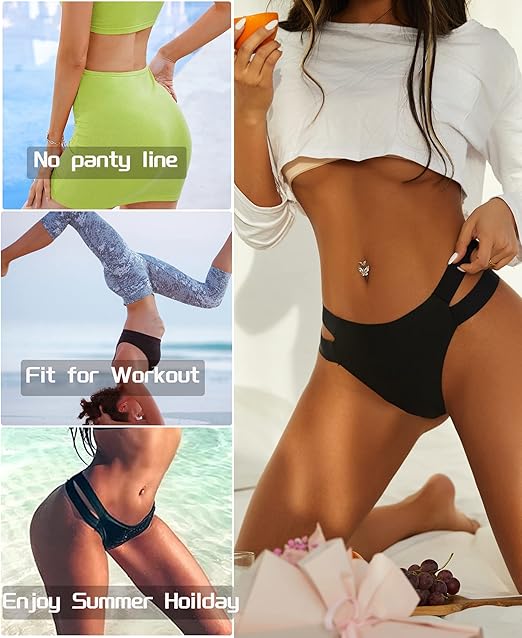 Seamless Underwear for Women Sexy Bikini Panties No Show High Cut Hipster Stretch Straps Cheeky Panty for Ladies 6 Pack, A 6pack (Purple*1 Grey*1 Black*1 Brown*1 Wine*1 Pink*1), Medium