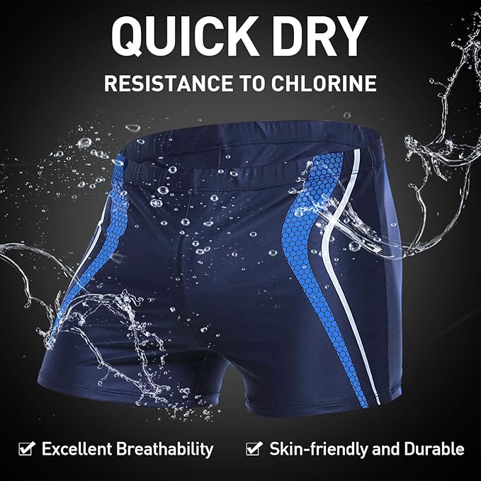 Arcweg Men's Swimming Trunks Shorts Sport Boxer Swimwear Boxers Underwear Drawstring Summer Beach Board Shorts Elastic Swimsuit Bottom Blue Stripe M(UK)