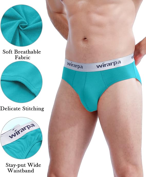 wirarpa Mens Briefs Underpants Cotton Soft Wide Waistband Underwear Basic No Fly Multicoloured 4 Pack Size M