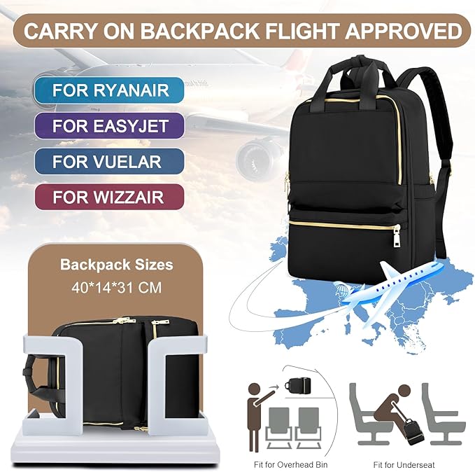 UPPACK Travel Backpack for Women,Carry on Ryanair Backpack Cabin Size Waterproof Travel Rucksack Bag for Men,30L Casual Daypack Fit 14 Inch Laptop