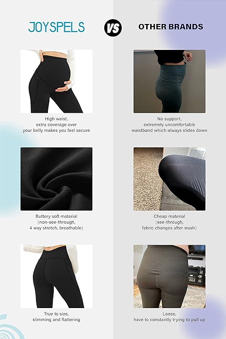 JOYSPELS Maternity Leggings Over The Belly with Pockets Non-See-Through Workout Pregnancy Leggings, Grey, Large