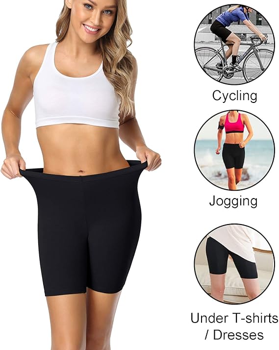 wirarpa Ladies Anti Chafing Shorts Womens Boxers Underwear Cotton Cycling Shorts Leggings for Under Dresses 4 Pack Black, Size L
