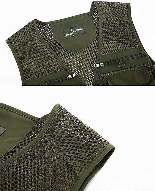 Sukany Men's Mesh Fishing Vest Utility Multi-Pocket Outdoor Work Shooting Safari Travel Photography Vest Army Green XL